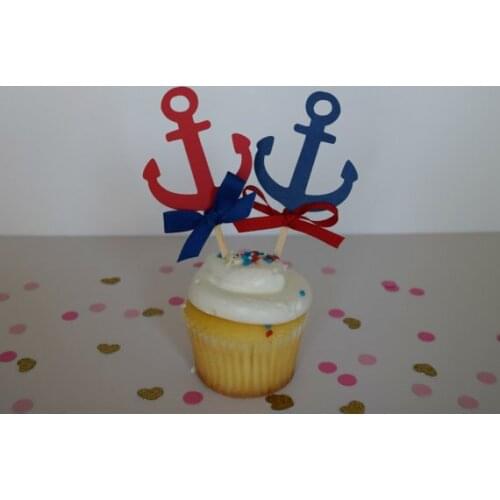 Anchor Cupcake Toppers, Nautical party baby bridal shower birthday ocean wedding cake topper decorations