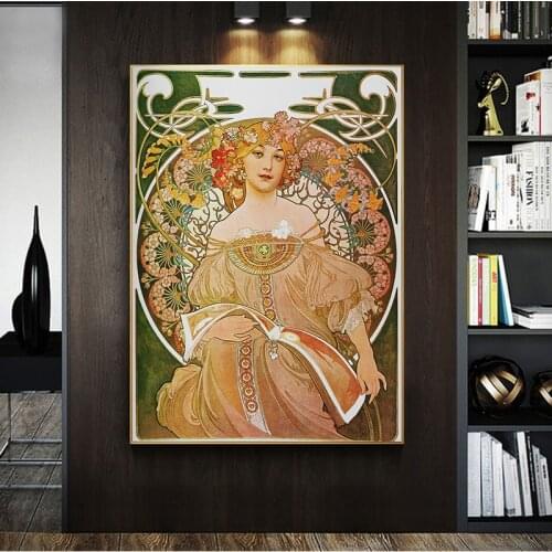 Alphonse Mucha Art Posters and Prints Art Vintage Woman Paintings on The Wall Art Pictures for Living Room