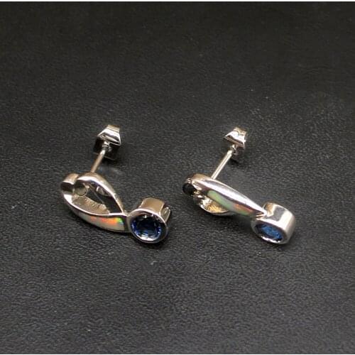Hermosa Fire White Opal Blue Sapphire Genuine 925 Silver Stud Earrings Hot Sale Jewelry Gifts for Women Girls 20214307