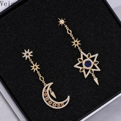 Retro Style Star/Moon Asymmetric Stud Earrings Female 2018 Fashion Jewelry Ladies Party Earring Oorbellen Voor Vrouwen