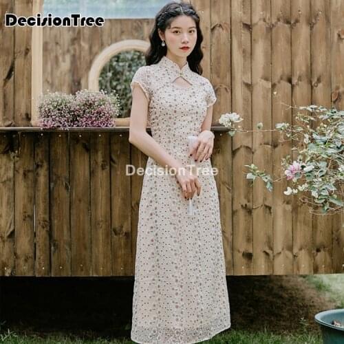 2021 chinese dress party dress oriental mandarin collar qipao lace retro satin dress chinese dress elegant lady party dress
