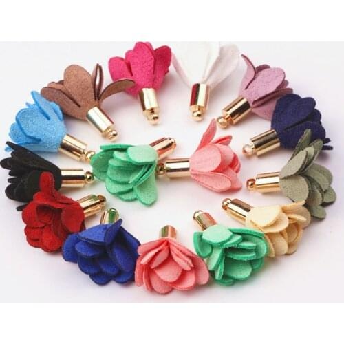 100pcs Mix Color 25mm Gold Top Flower Suede Tassel Charms Pendants For Necklace Bracelet Making Earring Accessories