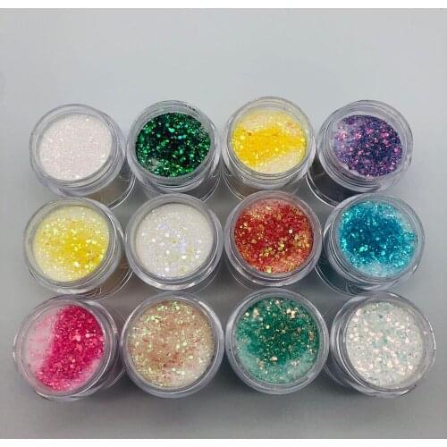 12Bottle/lot Acrylic Powder Mixed Hexagon Colorful Symphony Sequins For Body Face Pigment Holographic Nail Art Powder Dust #125