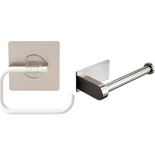 2 Pcs Toilet Paper Holder Wall-Mounted Holder Punch Free, White & Silver