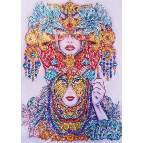 5D DIY Diamond Painting Woman Mask Special Shaped Diamond Drill Rhinestone Embroidery Handcraft Kit Crown People Home Decoration