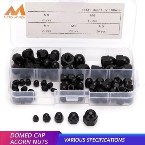 90pcs/set Nylon Hexagon Domed Cap Acorn Nuts M3 M4 M5 M6 M8 Ball Head Nut White Black Plastic Round Head Hex Nuts