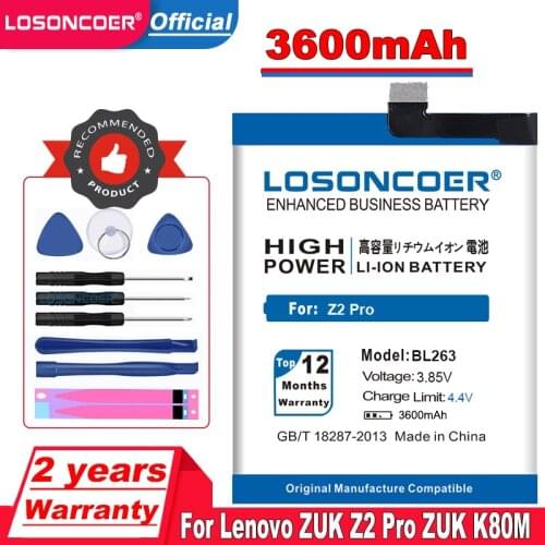 LOSONCOER 3600mAh BL263 Battery Fit For Lenovo ZUK Z2 Pro ZUK K80M,K920 Battery+Gift tools +stickers