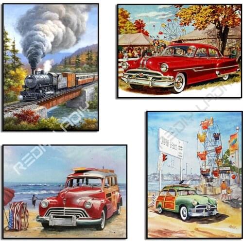Diamond Painting Scenery Retro Train Diamond Mosaic Full Square/Round Drill Painting With Diamonds Decor Picture of Rhinestones