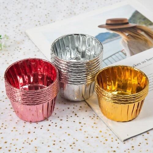 Aluminum Foil Cupcake Wrapper Paper Gold Silver Cupcake Liner Baking Cups Tray Case Wedding Caissettes Muffin Cupcake Paper Cup