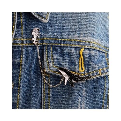 High Quality Cartoon Collar Micro Badge Astronaut Space Whale Oil Drip Brooch Animal Enamel Pin Brooch Clothes Bag Accessories