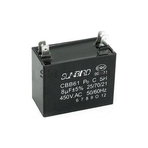 CBB61 8uF 5% 450V AC Polypropylene Film 4 Pin Terminals Motor Capacitor