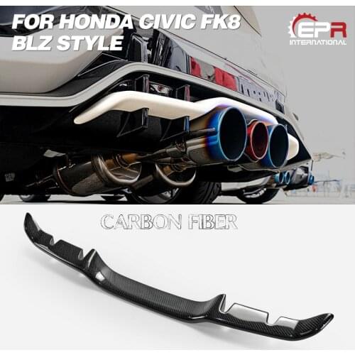 For Honda 2017 On Civic FK8 BLZ Style Carbon Fiber Rear Garnish Glossy Finish Bumper Diffuser Trim Fibre Splitter Drift Kit
