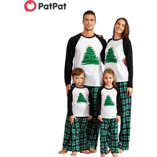 PatPat Family Look Green/White casual Pajama Sets Christmas tree Positioning print Matching Pajamas