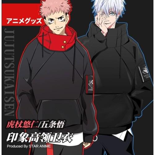 Anime Jujutsu Kaisen Itadori Yuji Gojo Satoru Cosplay Costumes Long Sleeve Hooded Black Cotton Outwear Pullover Top Coat Pants