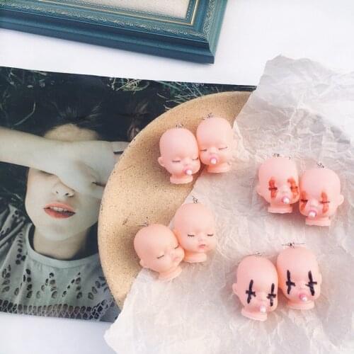 Cute Handmade Sleeping Baby Head Dangle Drop Earrings for Women Girl Exaggerated Unique Earrings Funny Party Jewelry Cool Gift