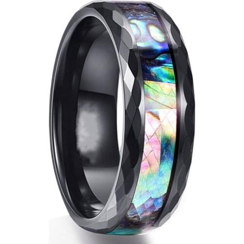 Fashion Jewelry Colorful Shell Striped Stainless Steel Jewelry Mens Ring Engagement Wedding Ring