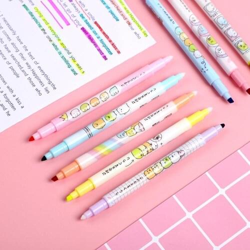 8pcs/set Cartoon Animal Highlighter Marker Set Erasable High Gloss Fluorescent Pen Journal Pen Kawaii School Supplies