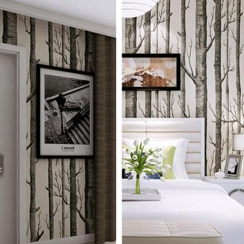 Nordic Forest Nonwoven Wallpaper Birch Tree Rustic Modern Minimalist Black White Roll Wall Sticker