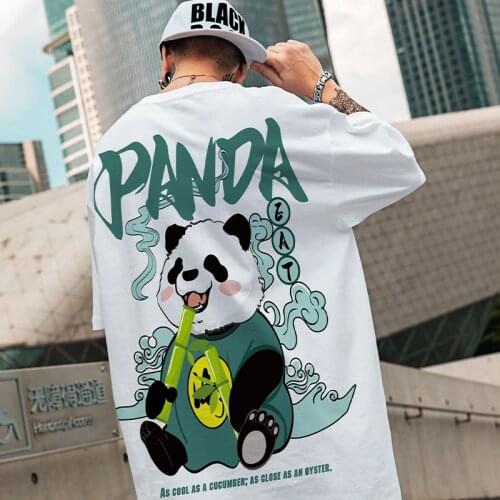 2021 Summer New Asian Size M-8XL Oversized Mens Short-sleeved Tshirt Chinese Style Panda Anime Print Short-sleeved 150KG Shirts