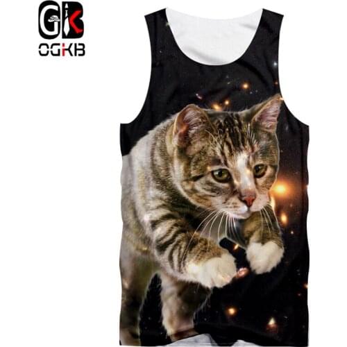 OGKB Tank Tops Men Fashion Animal 3D Vest Printing Starry sky cat Streetwear 5XL Garment Hombre Summer Sleeveless Shirt