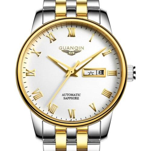 GUANQIN Original Mens Watch Japanese Movement Automatic Mechanical Watches Classic Analog Stainless Steel Link Bracelet Watch
