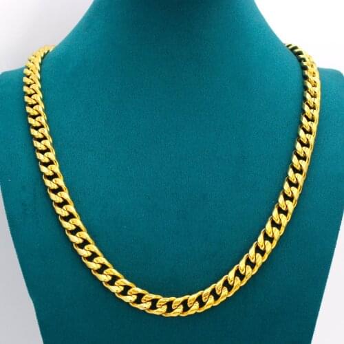 Real 18k Yellow Fine Solid Gold GF Miami Cuban Chain Necklace 24 Inch Custom Box Lock Men 10mm width 5mm Thickness Heavy