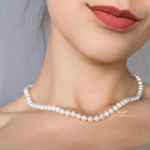 DAIMI 6-7MM Natural Freshwater Pearl Necklace White Pearl Single Necklace For Women Choker Necklace