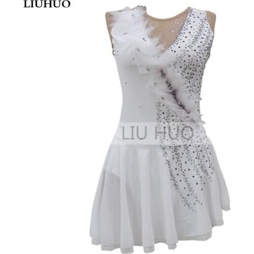 LIUHUO Figure Skating Dress Womens Girls' Teens Ice Performance White Sleeveless Gymnastics Competition Leotard Roller Kids