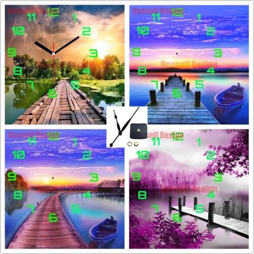 Popular 5d diamond painting full with clock Bridge view 5d diamond mosaic sale with clock decoration home rhinestone pictures