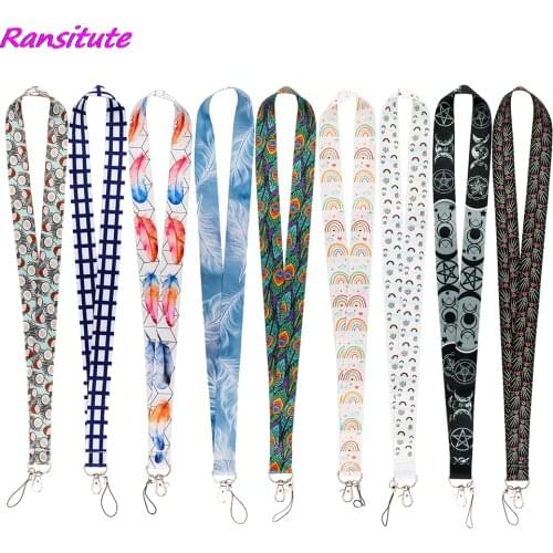 Ransitute R1872 Fashion Feather Rainbow Creative Lanyard Badge ID Lanyards Mobile Phone Rope Key Lanyard Neck Straps Accessories