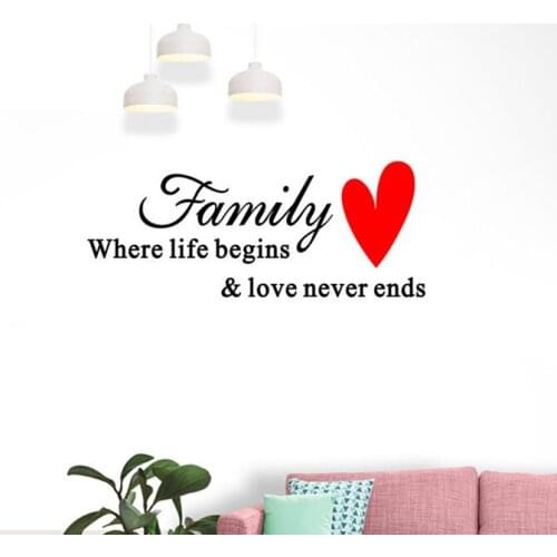 Love Family Where Life Begins Love Never Ends Removable Wall Stickers Parlor Vinyl Art Bedroom Home Decor Mural Decal