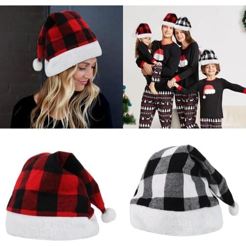 1pcs Christmas Hat Red Black Plaid cotton hats Merry Christmas Decorations For Home gift new year Ornament natal gifts