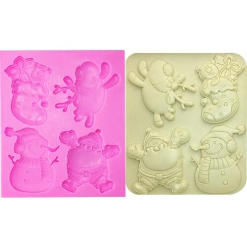 M1092 DIY Christmas decoration sock deer snowman and Santa Claus shape cake decorating tools silicone mould