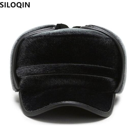 SILOQIN New Winter Men Thermal Bomber Hats Plus Velvet Ear Protection Earmuffs Hat Middle-aged Elderly Warm Hat Mens Flat Caps