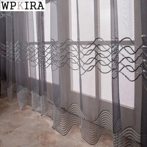 Nordic Wave Striped Curtains Grey for Living Room Embroidery Sheer Voile Drape Kitchen Balcony Bay Window Blinds Z237#D