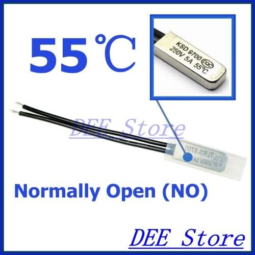 10Pcs/lot 55C Degree Celsius / 131F NO Normal Open Thermal Protector Sensor Thermostat temperature control fuse switch 250V 5A