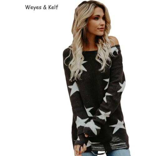 Weyes & Kelf Winter Casual Star Tassel Loose Women Sweaters And Pullovers Women 2020 O-neck Loose Long Knitted Sweater Women