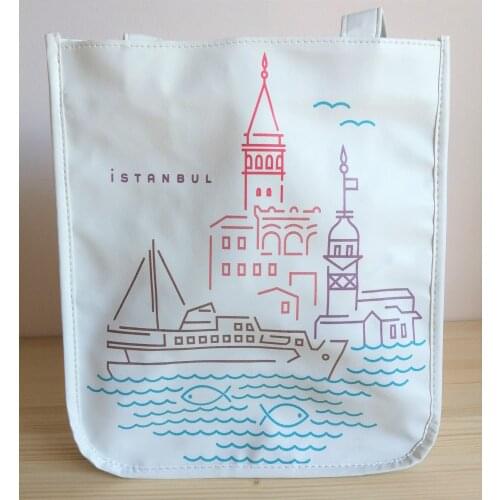 Istanbul Constantinopolis Theme Hand Bag Maiden Tower Galata Tower Bosphorus Theme Leather Hand Bag for women white Color turkey