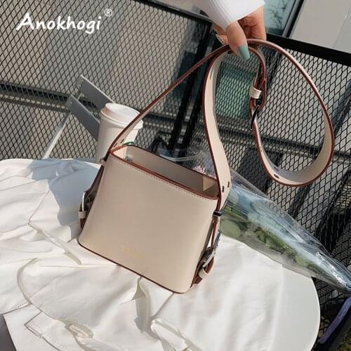 Women Fashion Pure Color Zipper Shoulder Bag Ladies Casual Wide Shouler Strap Bucket Sling Bag