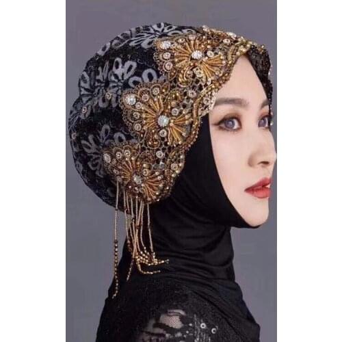 Convenient To Wear Diamonds Tassles Underscarf Lady Hijab 2021