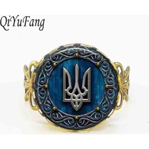 1pcs Tryzub Ukraine ring jewelry Glass Cabochon Ring