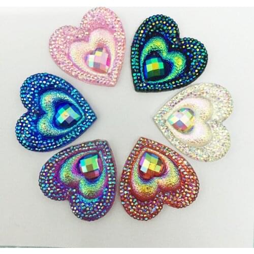 20pcs 30mm AB Resin heart shape Rhinestone Flatback Wedding diy 2 Hole Buttons D54*2