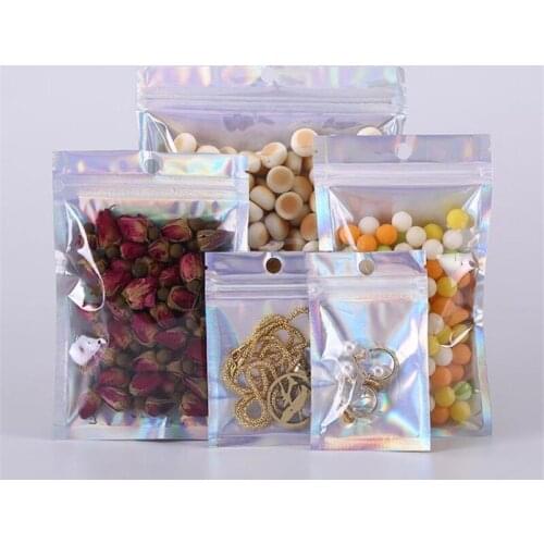 20pcs Laser Metallic Mylar Zip lock Bags Clear Aluminum Foil Zip lock Plastic Pouch Moisture Proof Food Storage Bags