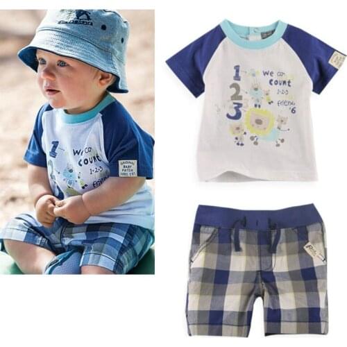 2017 Sport Cotton Suit For Boy T-shirt +Plaid Shorts Baby Boy Summer Clothes Short Sleeve Children Clothing Infant Clothing
