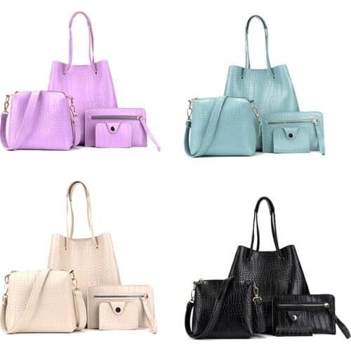 4Pcs PU Leather Women Handbag Shoulder Bag Tote Card Holder Purse Satchel LX9F