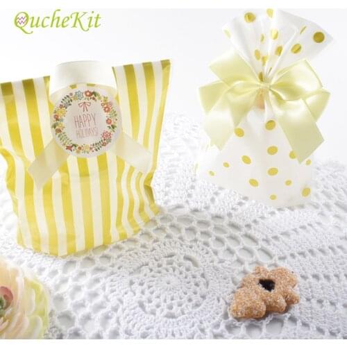 50pcs Hot Stamping Dot Stripe Cookie Favor Bag PP Gift Bags Wedding Birthday Party Christmas Packaging Bags 20*14cm