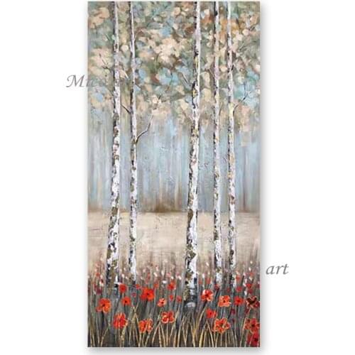 Abstract Birch Trees Wall Decor Picture Art Hand Painted Acrylic Textured Painting Modern Wall Canvas Art Free Shipping Artwork