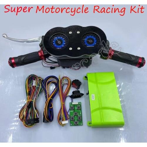 Arcade Childrens Simulation Super Motorcycle Racing Video Game DIY Kit Includes Motherboard + Wires, LED Handlebars with Gauges