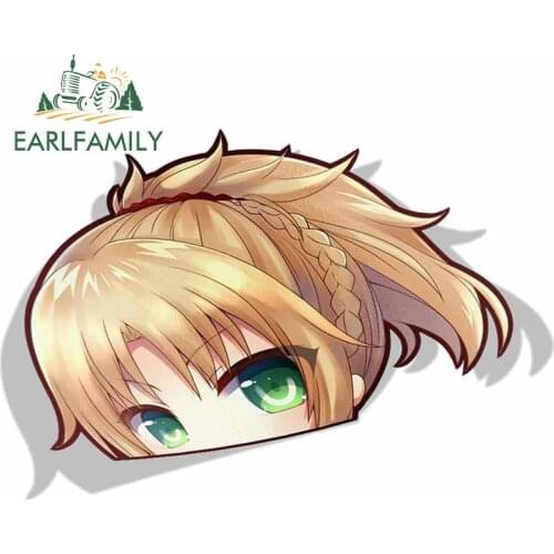 EARLFAMILY Car Sticker for Saber Fate Stay Night Peeker Big Head Anime Vinyl Rear Windshield Trunk Stickers Car Accessories