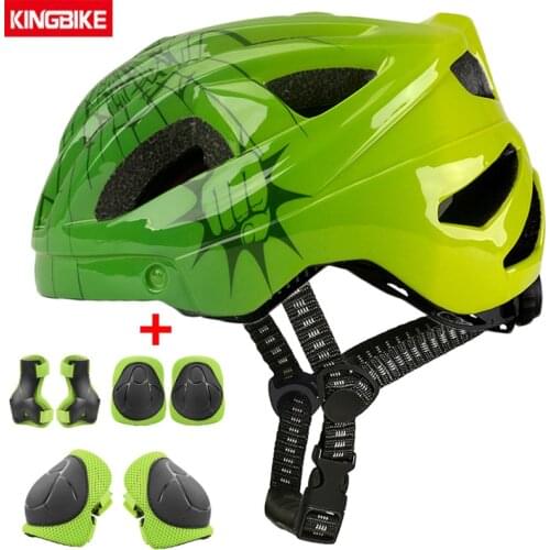 BATFOX Cycling Youth Kids Child helmet 7pcs/Set Kids Roller Skating Bicycle Helmets Protective Guard Gear Set Green Boy Girls